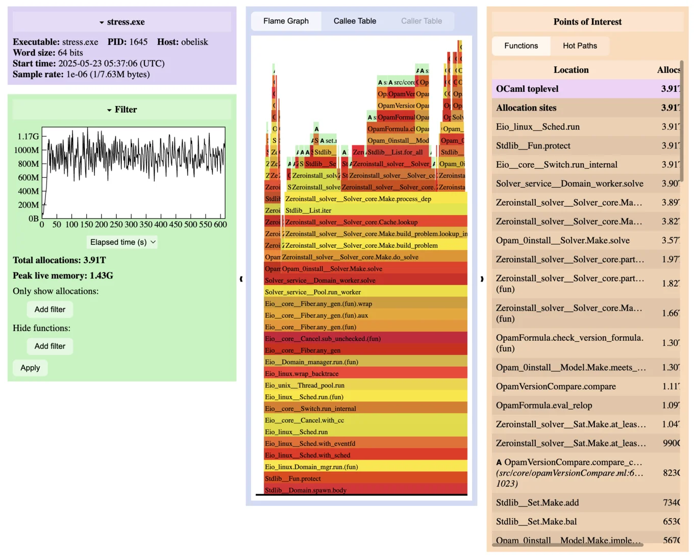 The memtrace_viewer FlameGraph for a sample trace